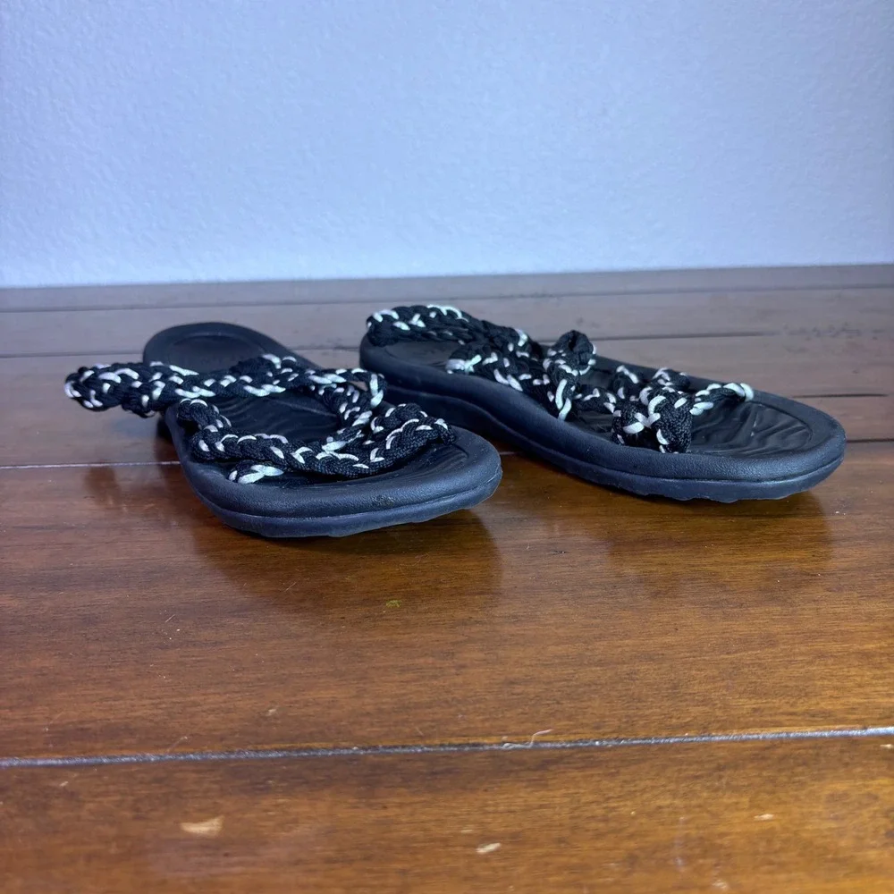 Megnya Walking Sandals Womens 8 Black White Braided‎ Rope Yoga Foam Comfort